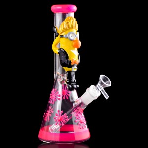 10" Yellow Mans Clouded Confusion Hand Painted 3D Beaker Bong - Glow in the Dark