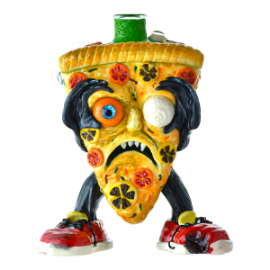 6.5" A Slice of Madness - Pepperoni Panic Water Pipe - Glow in the Dark