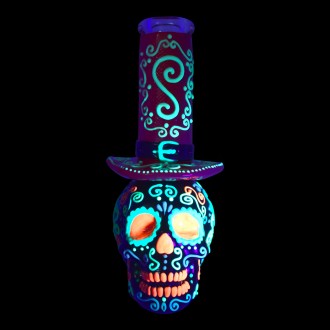 9" Day of the Dead Dapper Skull Water Pipe - Glow in the Dark