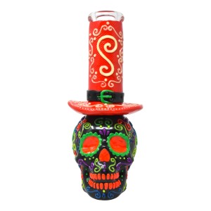 9" Day of the Dead Dapper Skull Water Pipe - Glow in the Dark