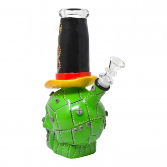 9" Bolt & Gear Mad Hatter Skull Water Pipe