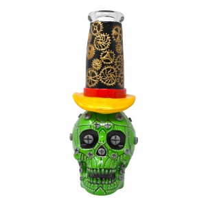 9" Bolt & Gear Mad Hatter Skull Water Pipe