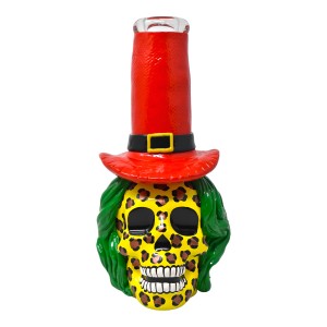 9" Leopard Print Mad Hatter Skull Water Pipe