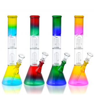 12" Double Dome Perc Multicolor Water Pipe - Assorted