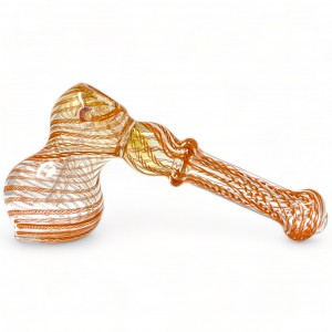 7" Twisting Elegance Gold-Fumed Spiral Hammer Bubbler Hand Pipe - [RKD72]