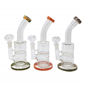 8.5" HoneyComb Perc Assorted Color Twisted Rim Art Water Pipe [SAJ03]