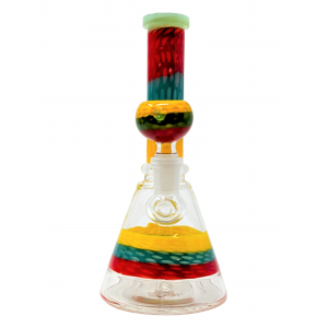 8" Rasta Striped Polka Dot Beaker Water Pipe Rig W/Matching Rasta Bowl - [SAJ29]