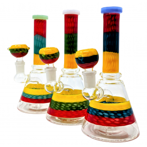 8" Rasta Striped Polka Dot Beaker Water Pipe Rig W/Matching Rasta Bowl - [SAJ29]