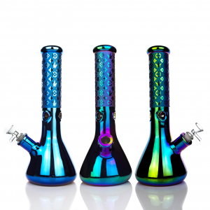 12.5" 7mm Luxury Pattern Sandblasted Metallic Beaker Bong (Assorted)