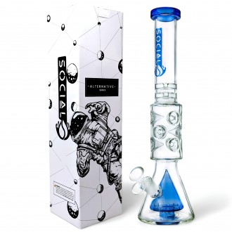 Social Glass - 14" Nyx Coil Perc Ice Pinch Beaker Water Pipe [A-12]