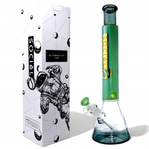 Social Glass - 16" Flowing Funnel Tubular Beaker Water Pipe - [A18W]