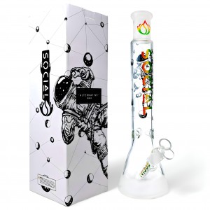 Social Glass - 15.5"  Astronaut Art Space Explorer's Beaker Water Pipe - [A19B]