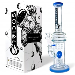 Social Glass - 14" Color Donut Perc Water Pipe - [A935]