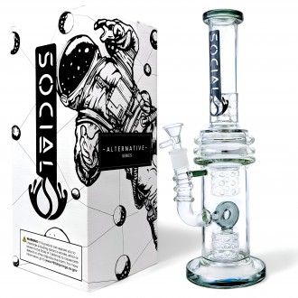 Social Glass - 14" Color Donut Perc Water Pipe - [A935]