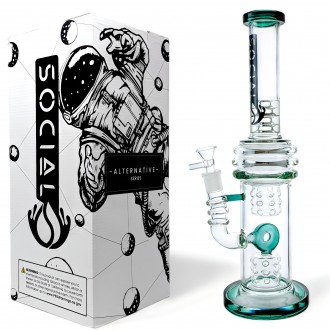 Social Glass - 14" Color Donut Perc Water Pipe - [A935]