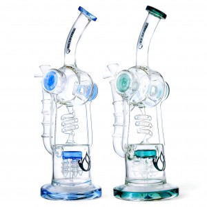 Social Glass - 14"  Spiral Barrel With 5-Arm Tree Perc Recycler Water Pipe - [A949]