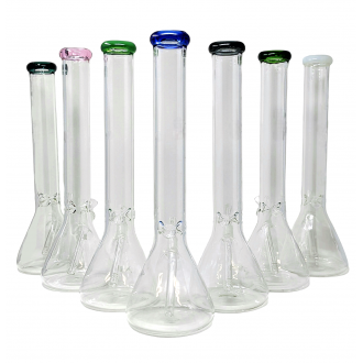 17" Heavy Clear Body Color Rim Beaker Water Pipe - [WCG-5B18]