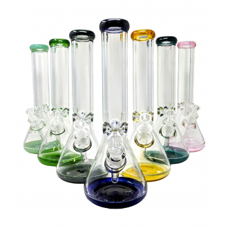 14" Color Rim & Fumed Base Beaker Water Pipe [WCG-9BBM14]