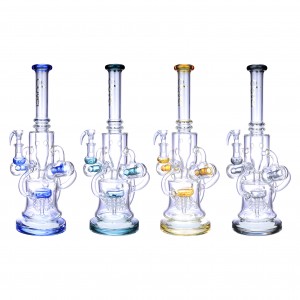 Clover Glass - 16" Multi Chamber Double Inline Perc Rcycler Water Pipe