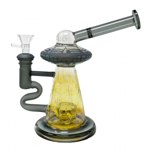 9" Silver Fumed Alien Abduction Showerhead Perc Water Pipe Rig - [WSG3981]