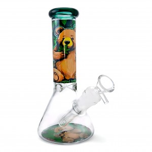 8" Bear Decal Design Pawfect Puffs Beaker Water Pipe - [WSG5484]