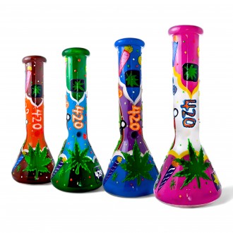 9.8" '420' Beach Vibes Glow-in-the-Dark Beaker Clay Water Pipe [WSG5554]