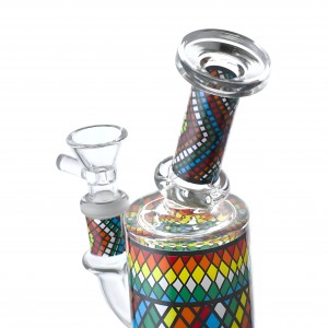 6.5" Vibrant Grid Pattern Matrix Perc Water Pipe