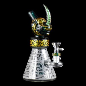 8" Rhino Horn Sandblasted Showerhead Perc Tribal Beaker Water Pipe