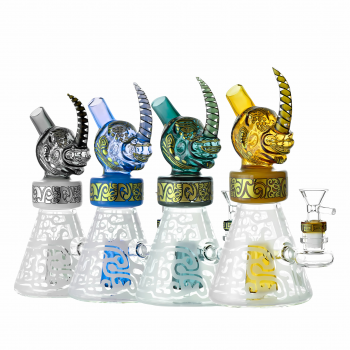 8" Rhino Horn Sandblasted Showerhead Perc Tribal Beaker Water Pipe