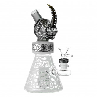 8" Rhino Horn Sandblasted Showerhead Perc Tribal Beaker Water Pipe