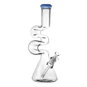 16" 9mm Two Kink Zong With Mandala Base Art Beaker Water Pipe - Opaque Blue