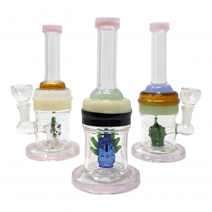 7.5" Face Perc Multi Color Ring Neck Cylinder Water Pipe Rig - [ZD94]