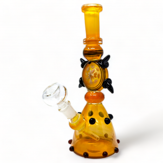 8.5" Gold Fumed Grip-Pin Marble Fusion Beaker Water Pipe - [ZN34]